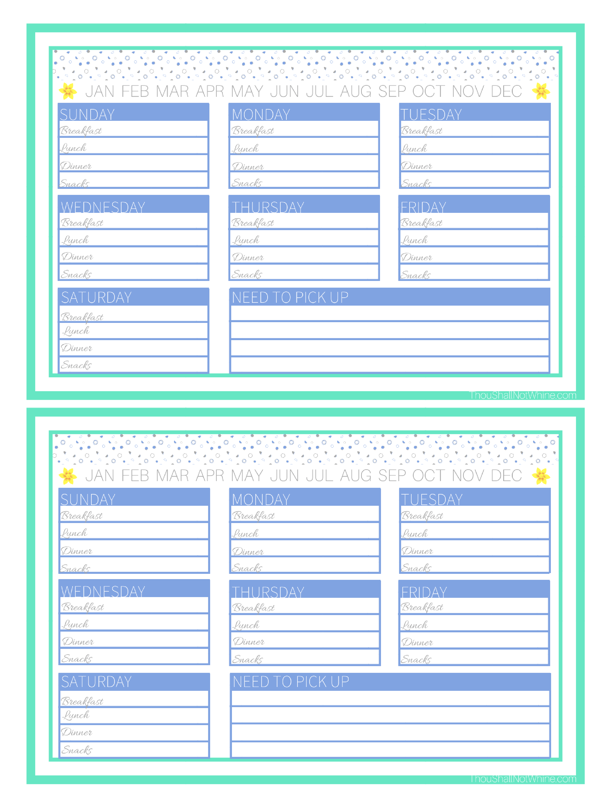Two Week Meal Planning Pages ThouShallNotWhine.com