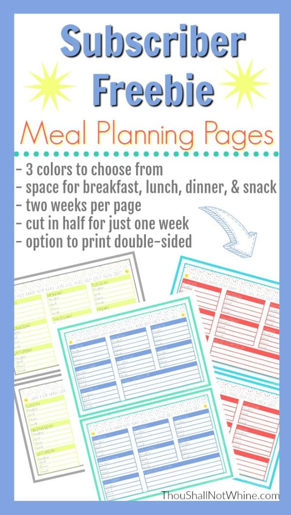 Two Week Meal Planning Pages ThouShallNotWhine.com