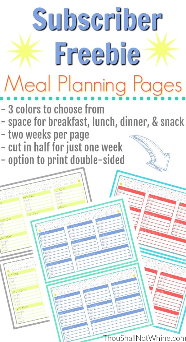 Two Week Meal Planning Pages ThouShallNotWhine.com