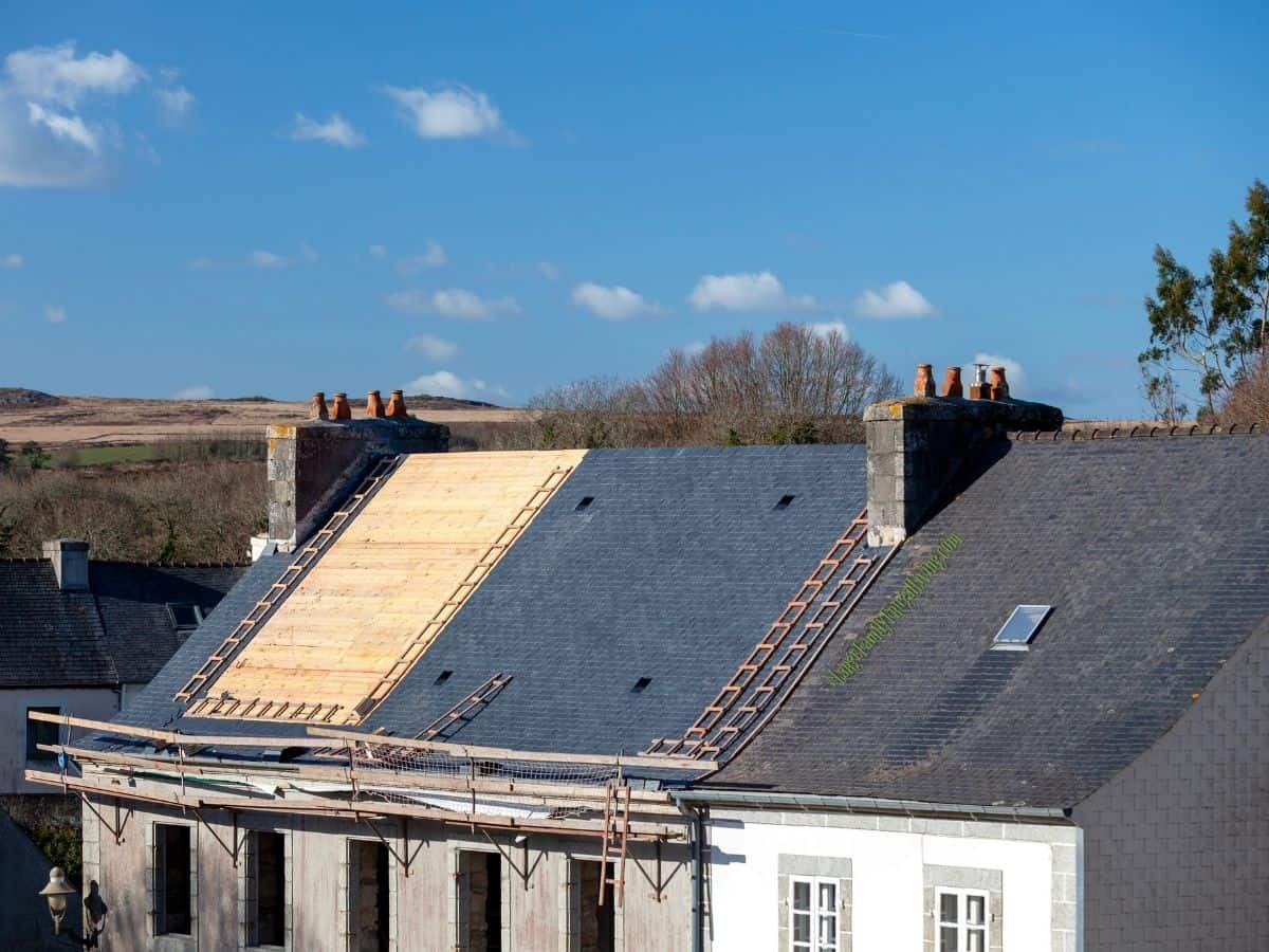 Slate roof replacement on a house in France